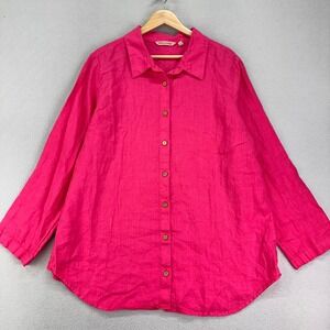 Soft Surroundings‎ Blouse Womens L Pink 100% Linen Button Up Long Sleeve